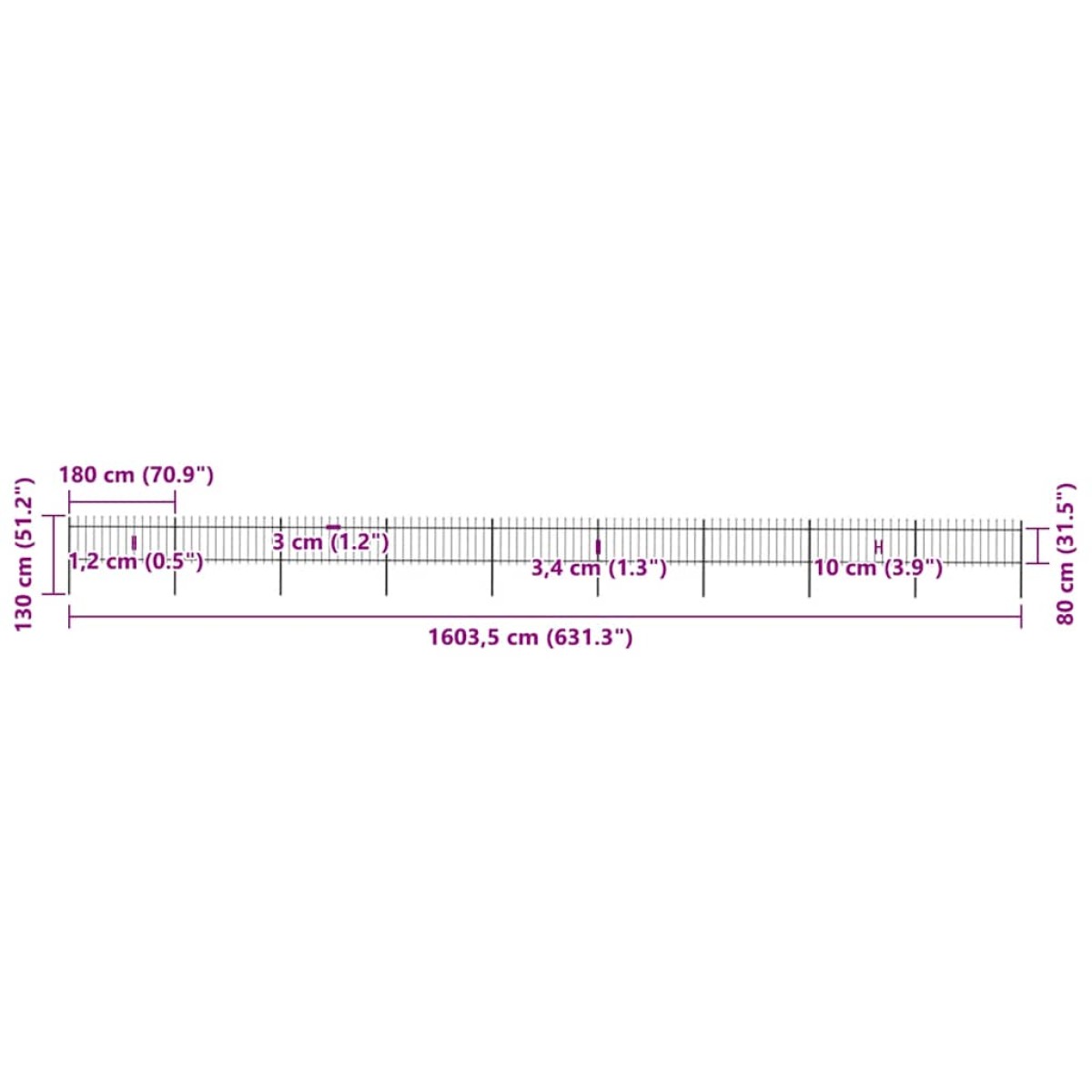vidaXL Κάγκελα Περίφραξης με Λόγχες Μαύρα 15,3 x 0,8 μ. από Χάλυβα