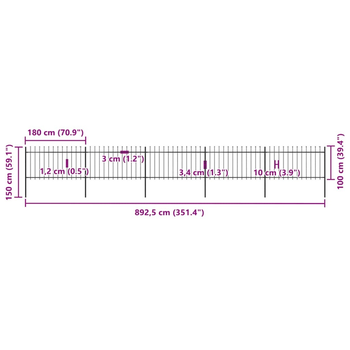 vidaXL Κάγκελα Περίφραξης με Λόγχες Μαύρα 8,5 x 1 μ. από Χάλυβα
