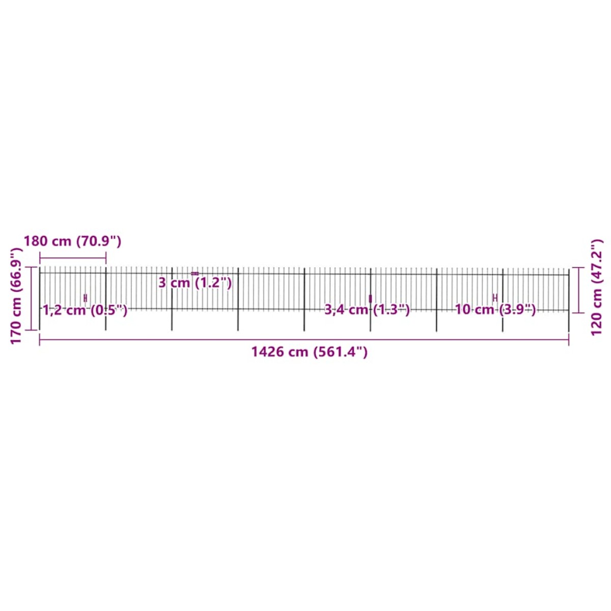 vidaXL Κάγκελα Περίφραξης με Λόγχες Μαύρα 13,6 x 1,2 μ. από Χάλυβα