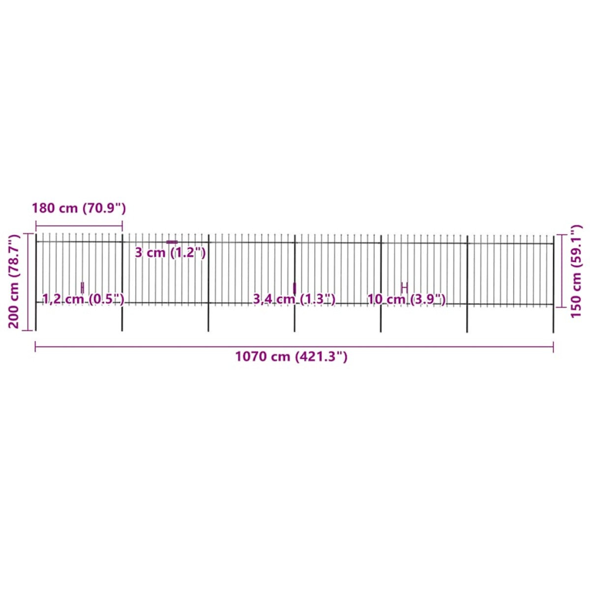 vidaXL Κάγκελα Περίφραξης με Λόγχες Μαύρα 10,2 x 1,5 μ. από Χάλυβα
