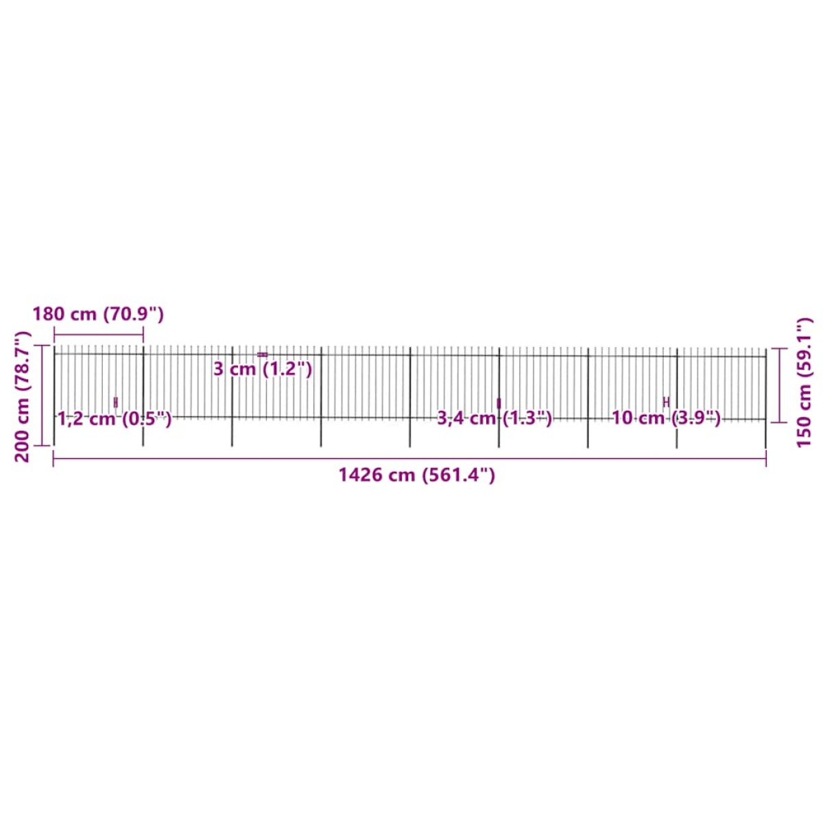 vidaXL Κάγκελα Περίφραξης με Λόγχες Μαύρα 13,6 x 1,5 μ. από Χάλυβα