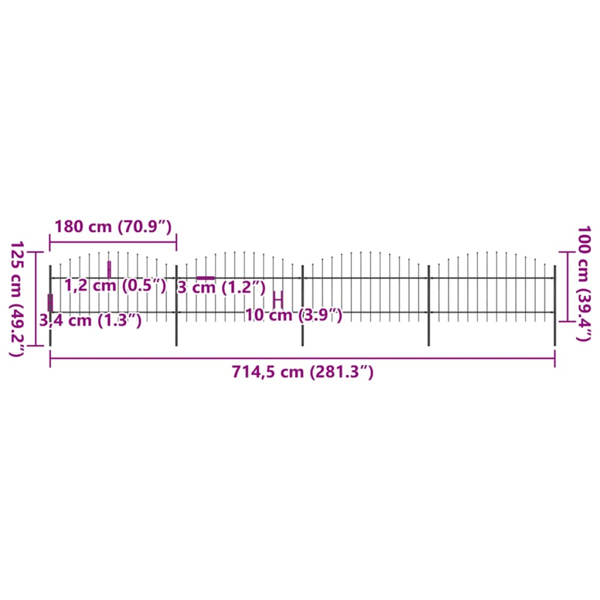 vidaXL Κάγκελα Περίφραξης με Λόγχες Μαύρα (1-1,25) x 6,8 μ. Ατσάλινα