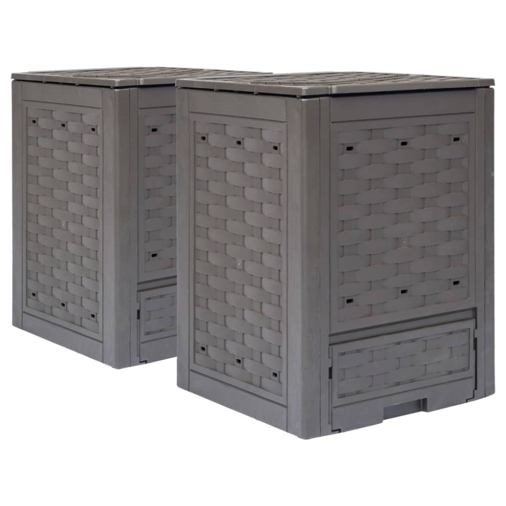 vidaXL Κομποστοποιητές 2 τεμ. Καφέ 60x60x83 εκ. 600 L Πλαστικό Ρατάν