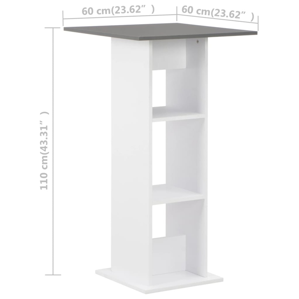 vidaXL Τραπέζι Μπαρ Λευκό / Γκρι Ανθρακί 60 x 60 x 110 εκ.