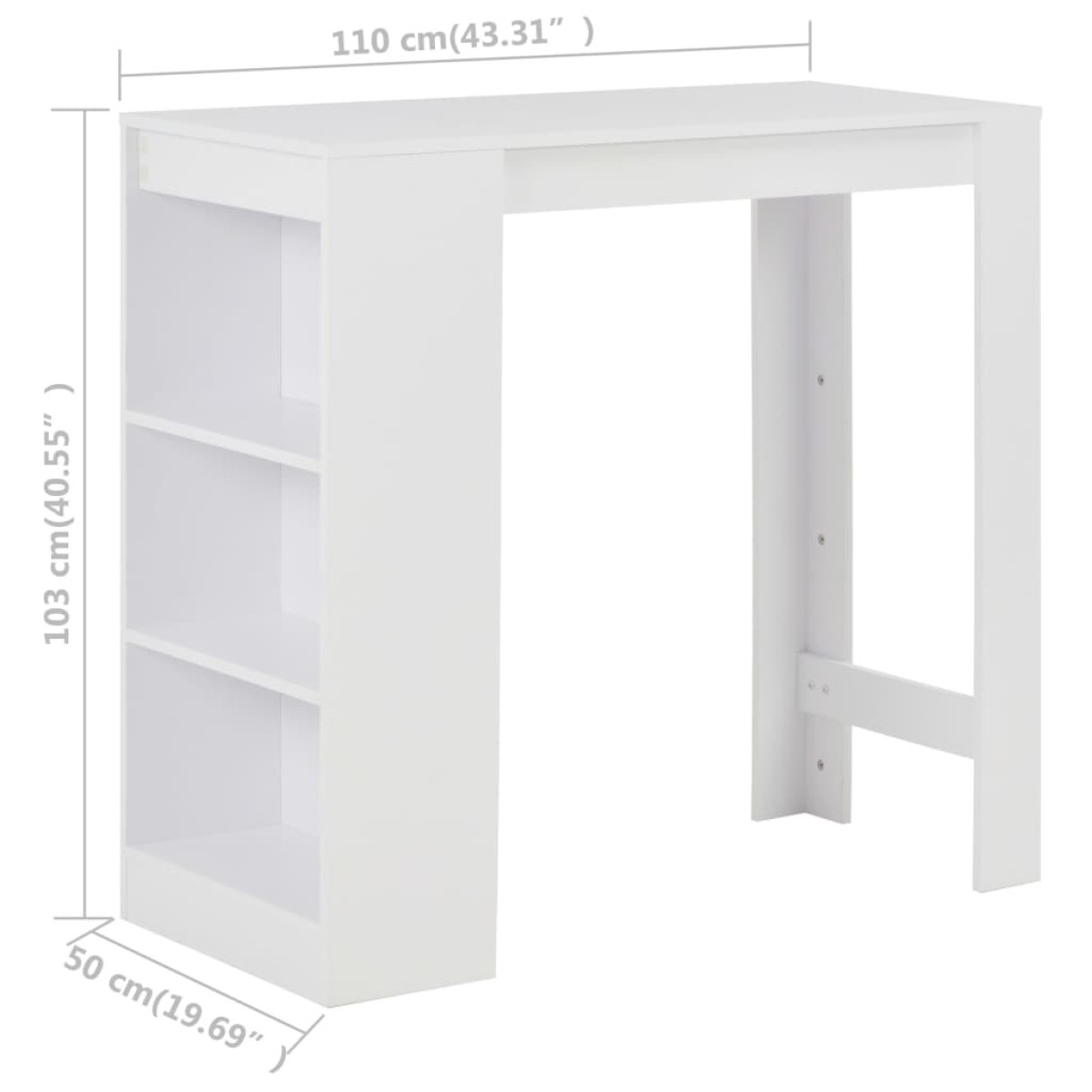 vidaXL Τραπέζι Μπαρ με Ράφια Λευκό 110 x 50 x 103 εκ.