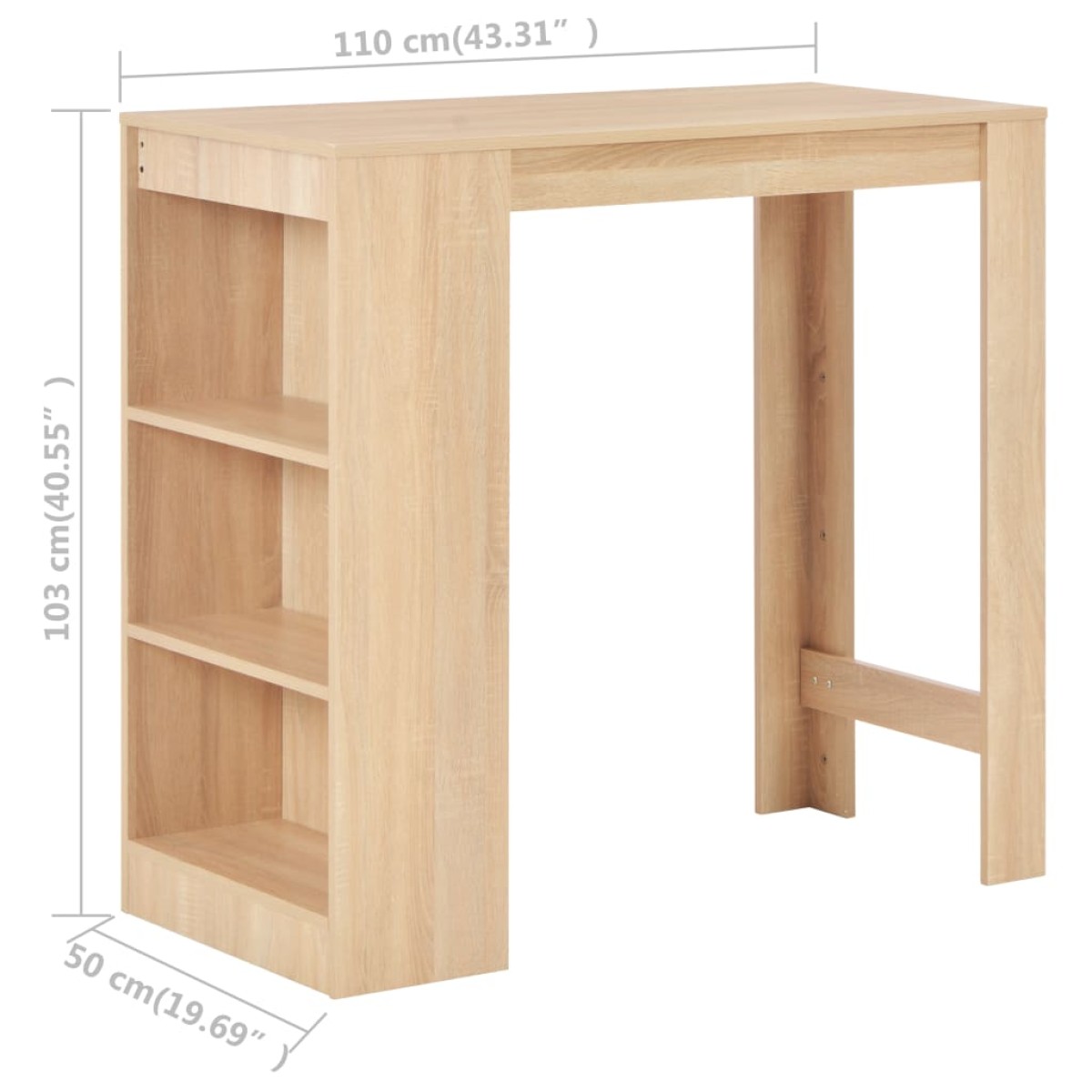 vidaXL Τραπέζι Μπαρ με Ράφια Χρώμα Δρυός 110 x 50 x 103 εκ.