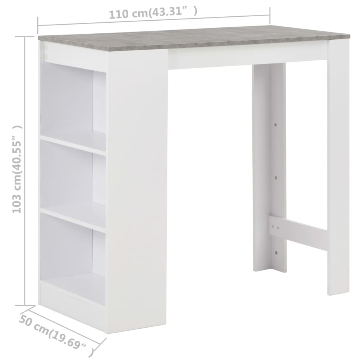vidaXL Τραπέζι Μπαρ με Ράφια Λευκό 110 x 50 x 103 εκ.