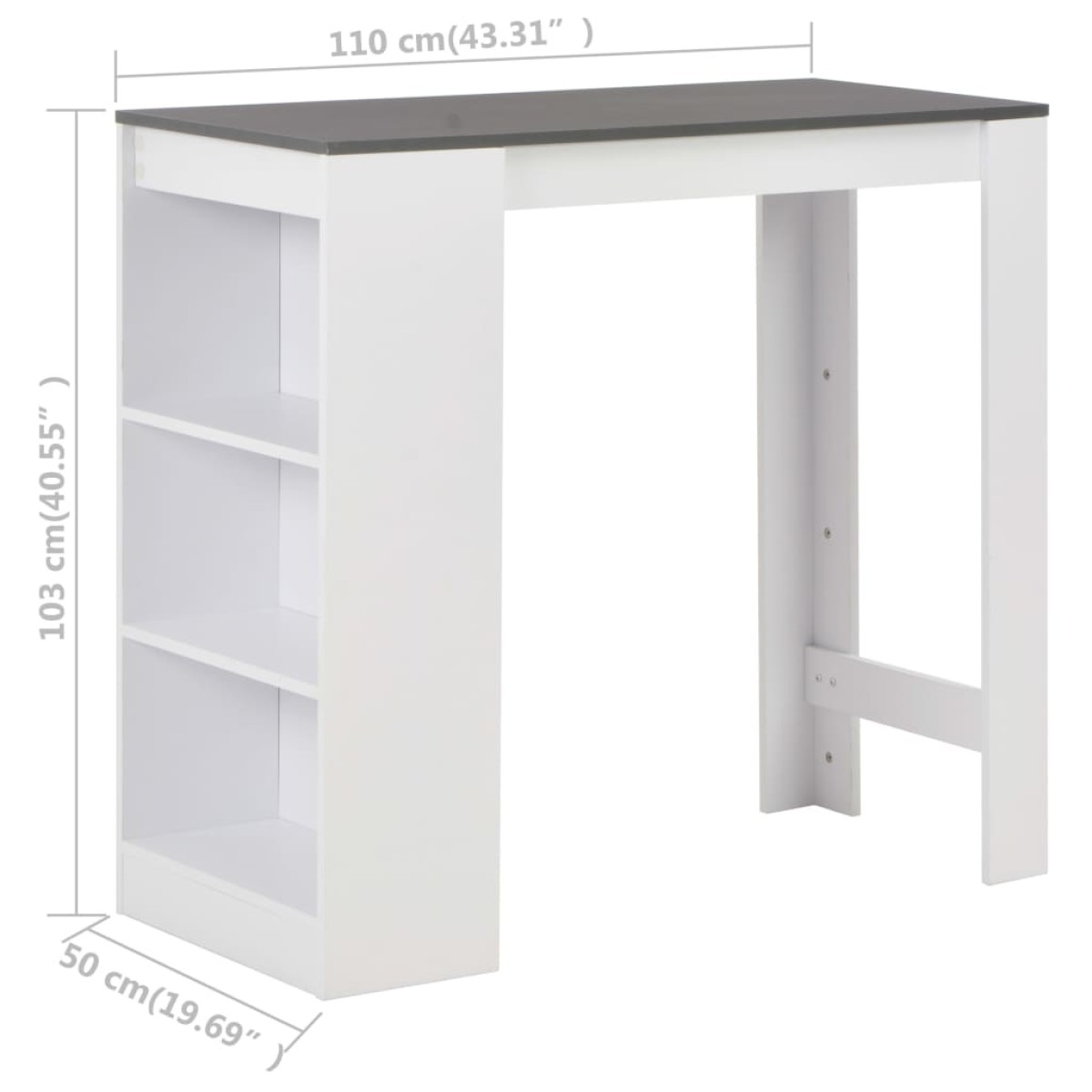 vidaXL Τραπέζι Μπαρ με Ράφια Λευκό 110 x 50 x 103 εκ.