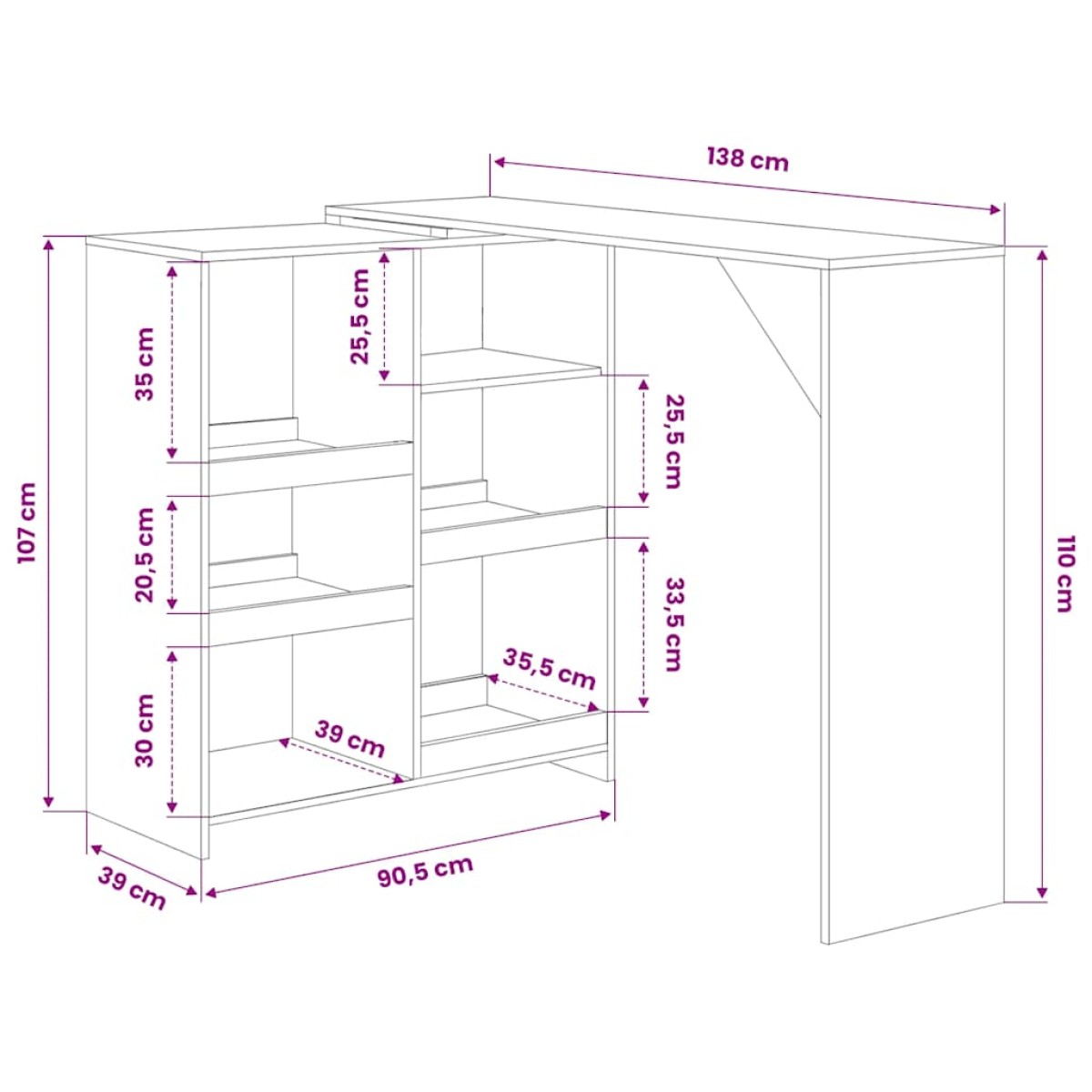 vidaXL Τραπέζι Μπαρ με Κινητή Ραφιέρα Μαύρο 138 x 39 x 110 εκ.