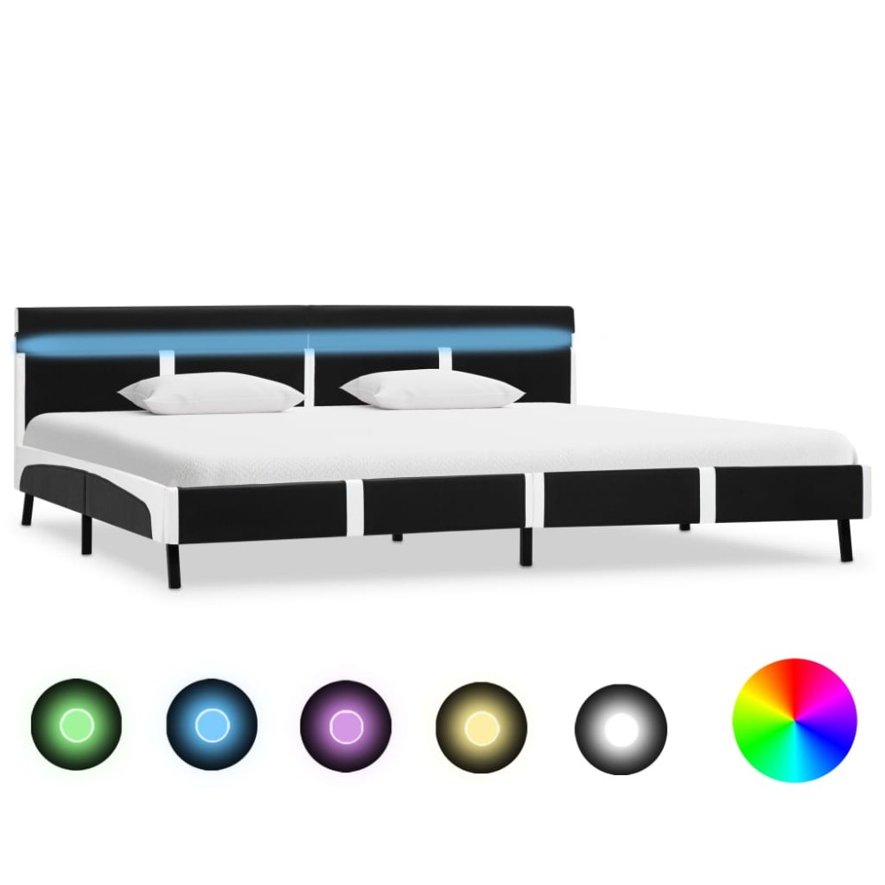 vidaXL Πλαίσιο Κρεβατιού με LED Μαύρο 180x200 εκ. από Συνθετικό Δέρμα