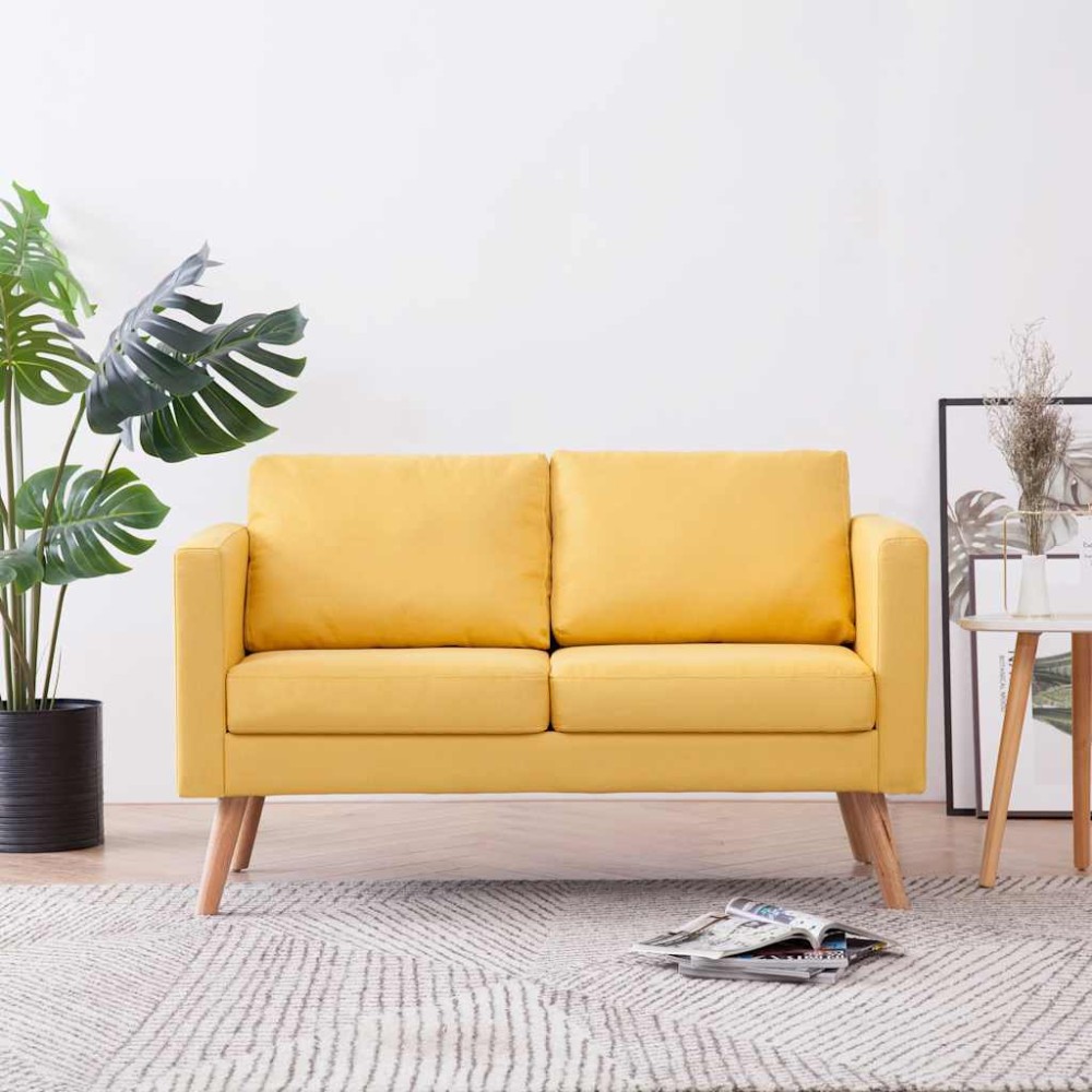 vidaXL Καναπές Διθέσιος Κίτρινος Υφασμάτινος