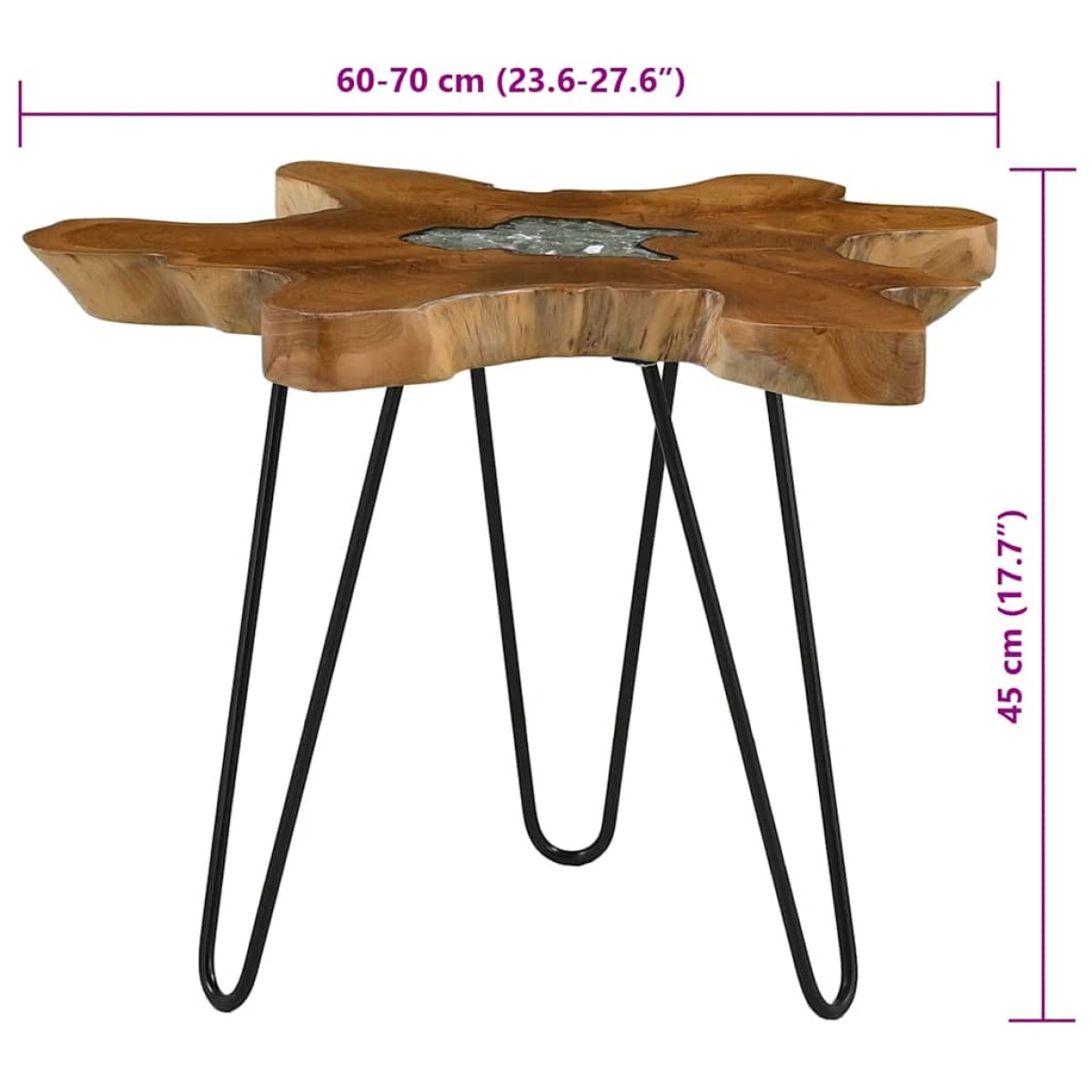 vidaXL Τραπεζάκι Σαλονιού 70x45 εκ. από Μασίφ Ξύλο Teak / Συνθ. Ρητίνη