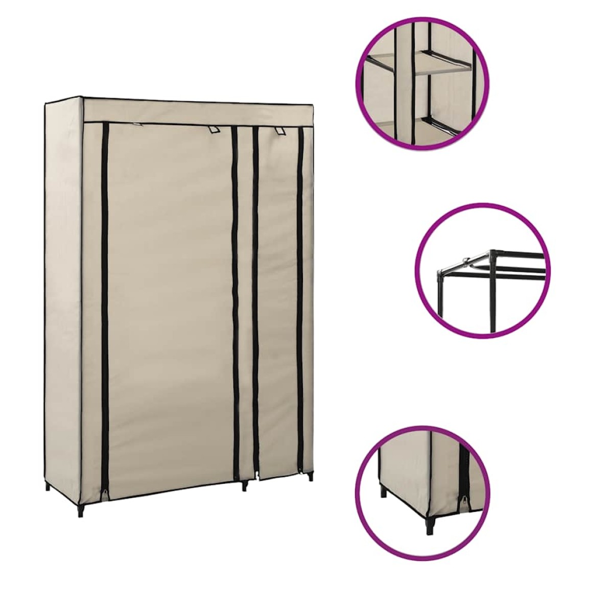 vidaXL Ντουλάπα Αναδιπλούμενη Κρεμ 110 x 45 x 175 εκ. Υφασμάτινη