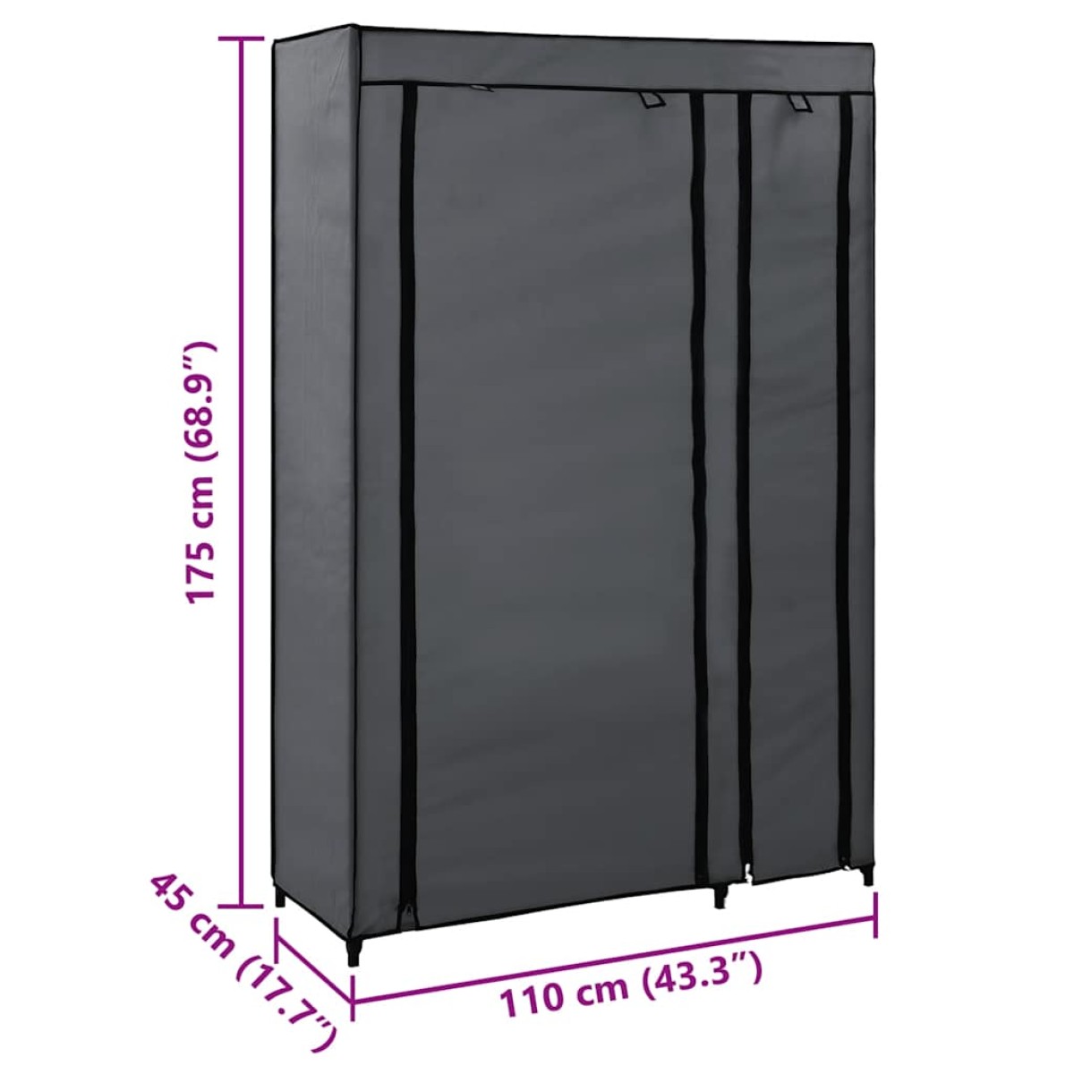 vidaXL Ντουλάπα Αναδιπλούμενη Γκρι 110 x 45 x 175 εκ. Υφασμάτινη