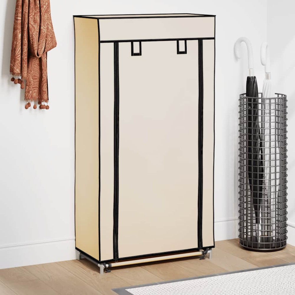 vidaXL Παπουτσοθήκη με Κάλυμμα Κρεμ 58x28x106 εκ. Ύφασμα