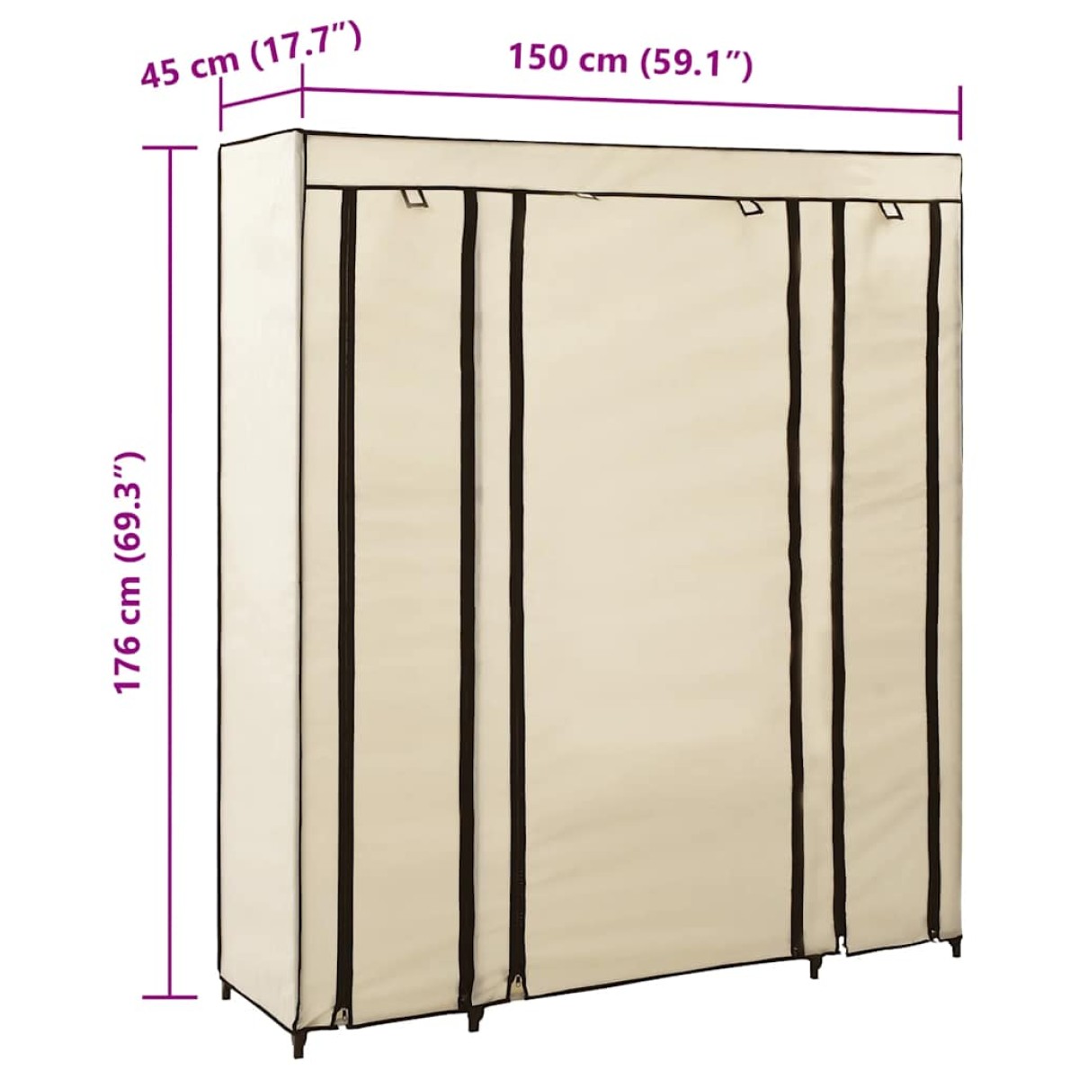 vidaXL Ντουλάπα με Ράφια / Σωλήνες Κρεμ 150x45x176 εκ. Υφασμάτινη