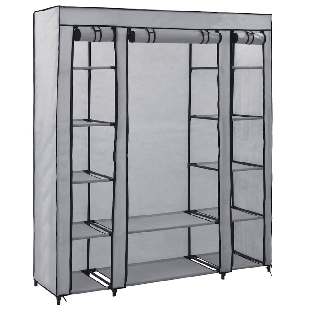 vidaXL Ντουλάπα με Ράφια / Σωλήνες Γκρι 150x45x176 εκ. Υφασμάτινη