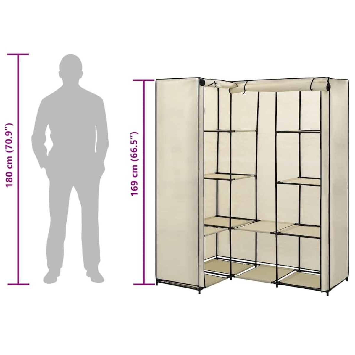 282451 vidaXL Corner Wardrobe Cream 130x87x169 cm