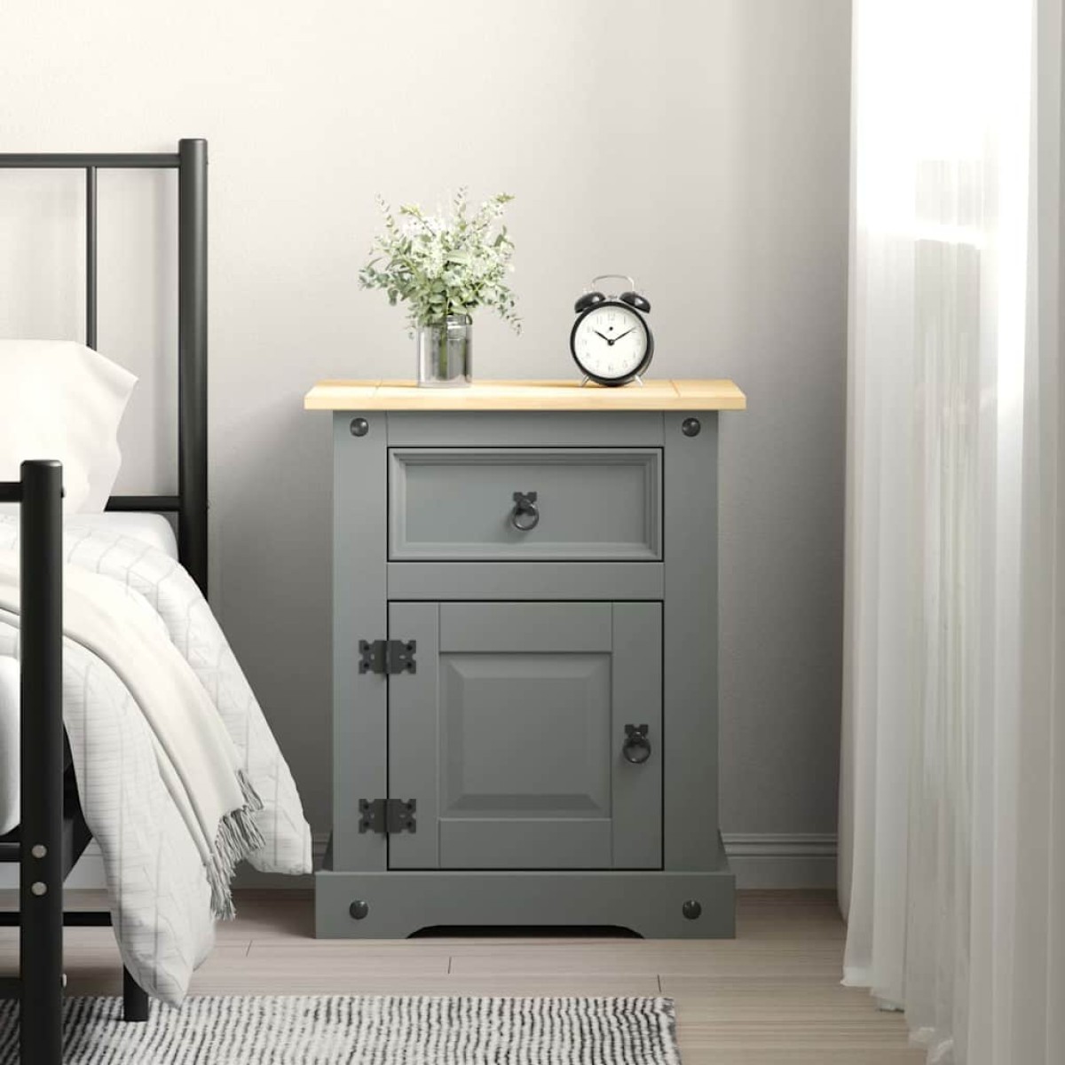 vidaXL Κομοδίνο Μεξικάνικο Στιλ Corona Γκρι 53 x 39 x 66εκ Ξύλο Πεύκου