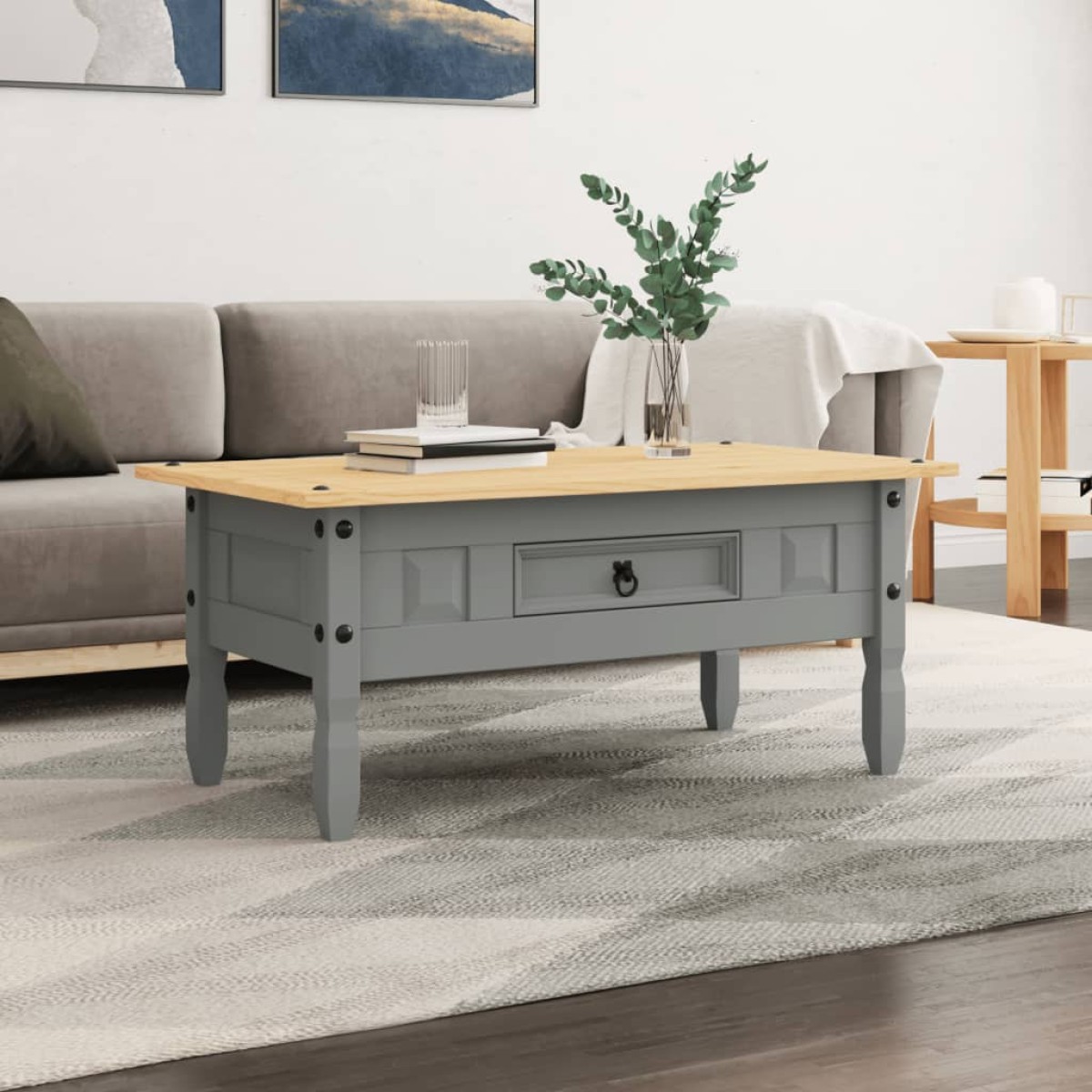 vidaXL Τραπέζι Σαλονιού Μεξικ. Στιλ Corona Γκρι 100x55x45 εκ. Πεύκο