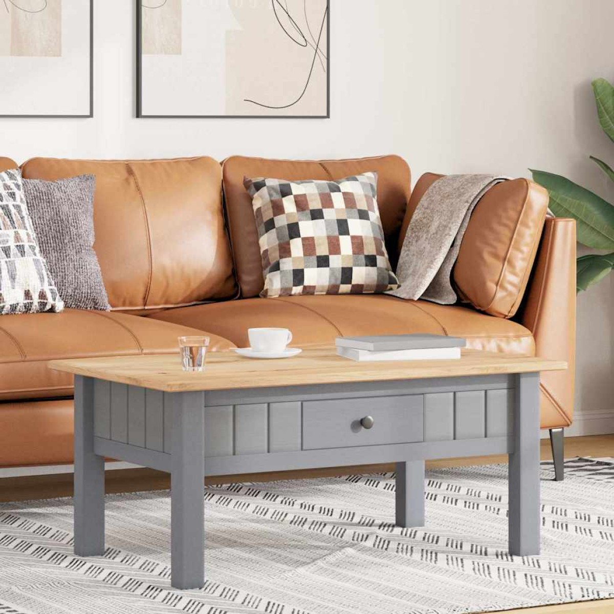 vidaXL Τραπεζάκι Σαλονιού Γκρι 100x60x45 εκ. Μασίφ Πεύκο Σειρά Panama