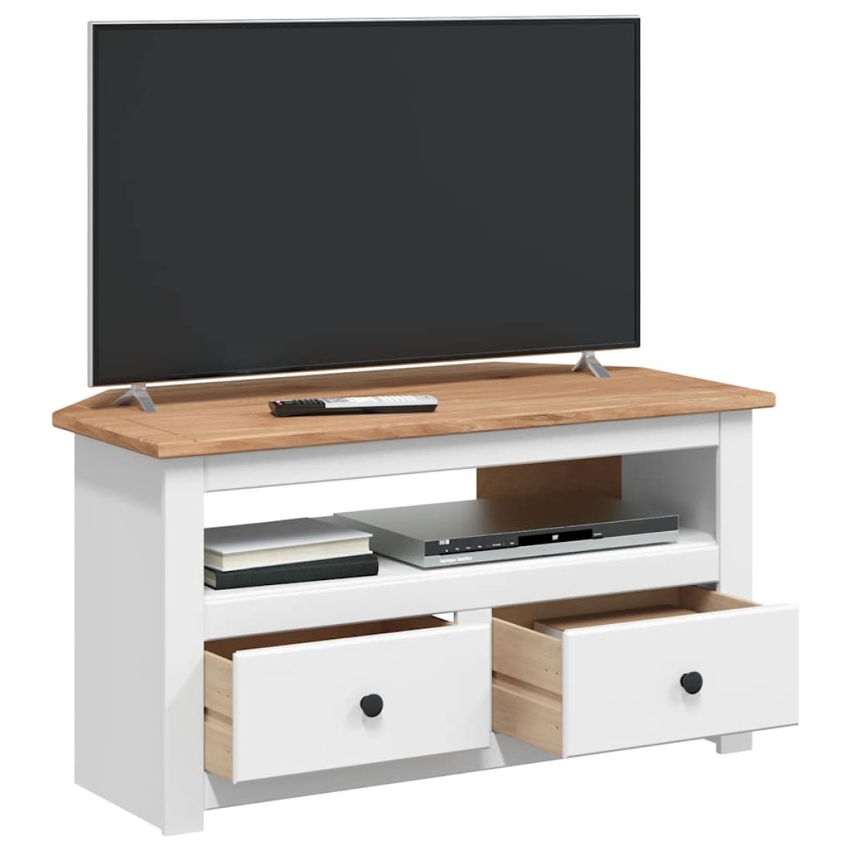 vidaXL Έπιπλο TV Λευκό 93 x 49 x 49 εκ. Μασίφ Ξύλο Πεύκου Σειρά Panama