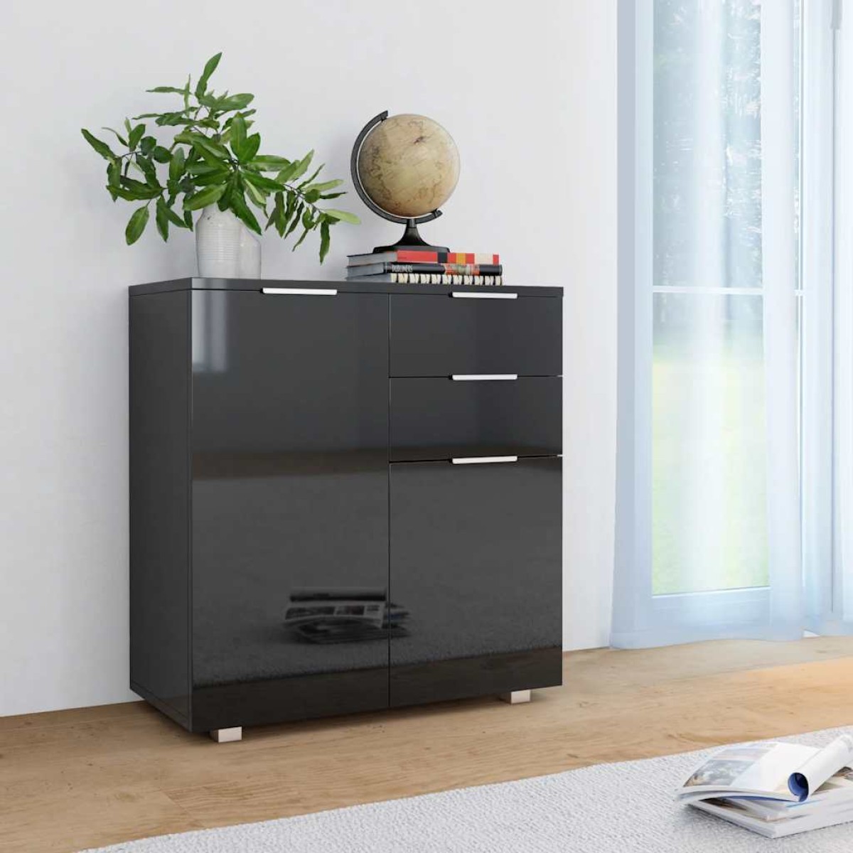 vidaXL Μπουφές Ψηλός Γυαλιστερός Μαύρος 71x35x80 εκ. Μοριοσανίδα