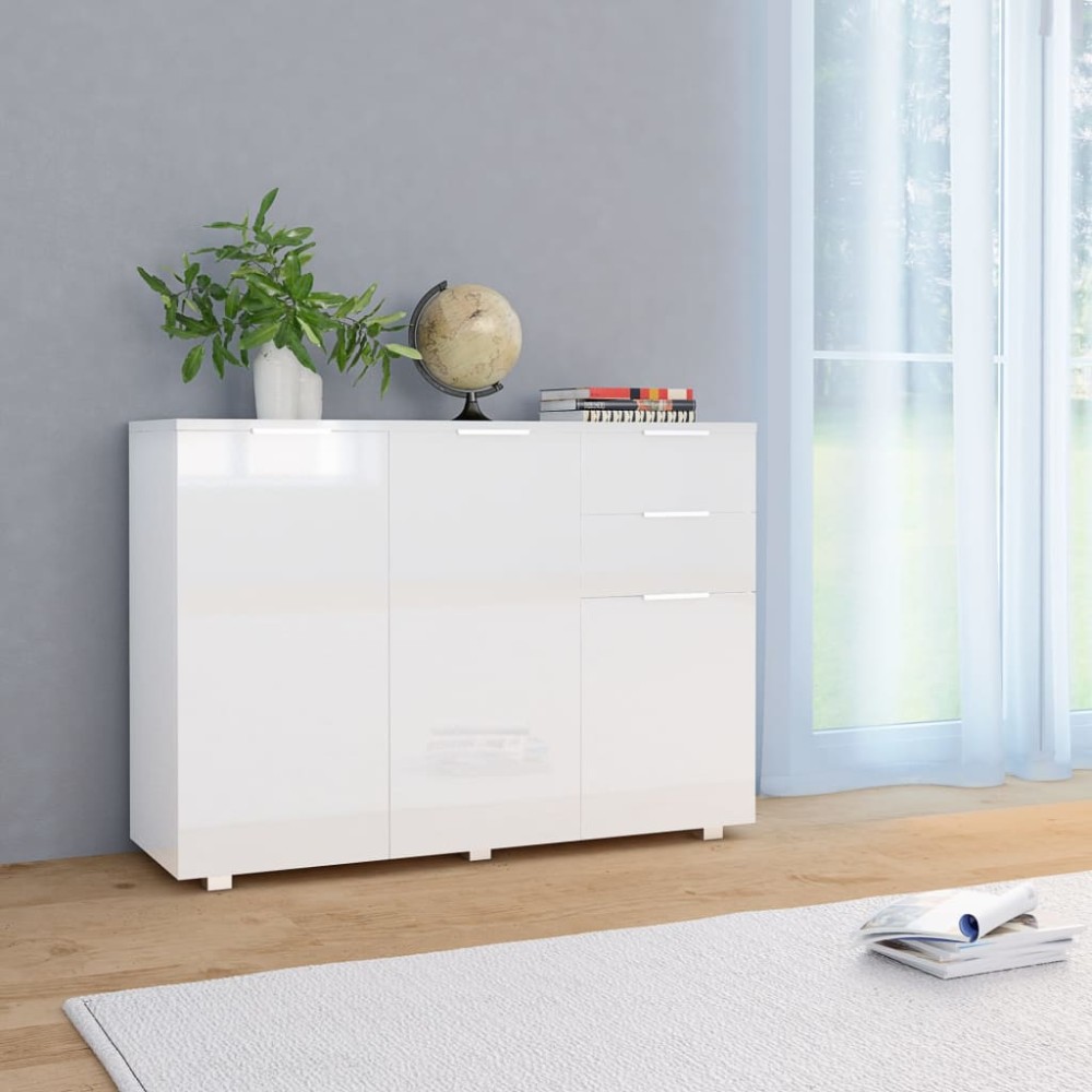 vidaXL Μπουφές Γυαλιστερός Λευκός 107x35x80,5 εκ.