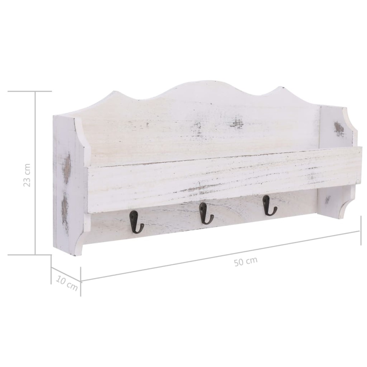 vidaXL Κρεμάστρα Τοίχου Λευκή 50 x 10 x 23 εκ. Ξύλινη