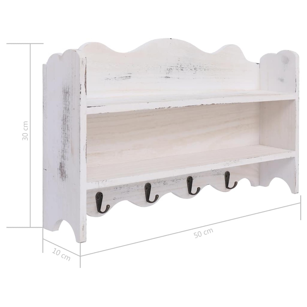vidaXL Κρεμάστρα Τοίχου Λευκή 50 x 10 x 30 εκ. Ξύλινη