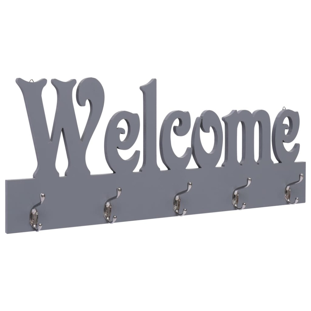 vidaXL Κρεμάστρα Τοίχου «WELCOME» Γκρι 74 x 29,5  εκ.