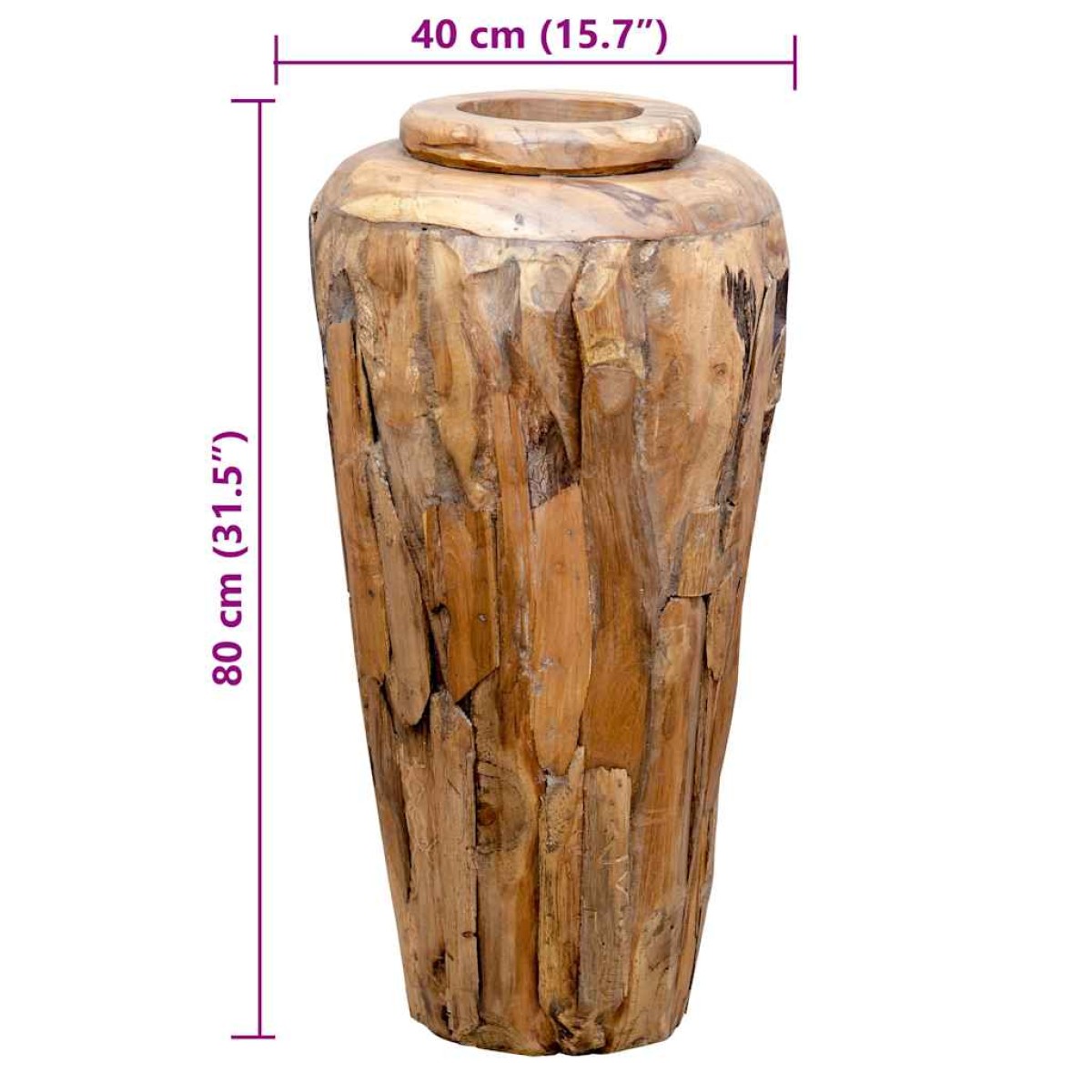 vidaXL Βάζο Διακοσμητικό 40 x 80 εκ. από Μασίφ Ξύλο Teak