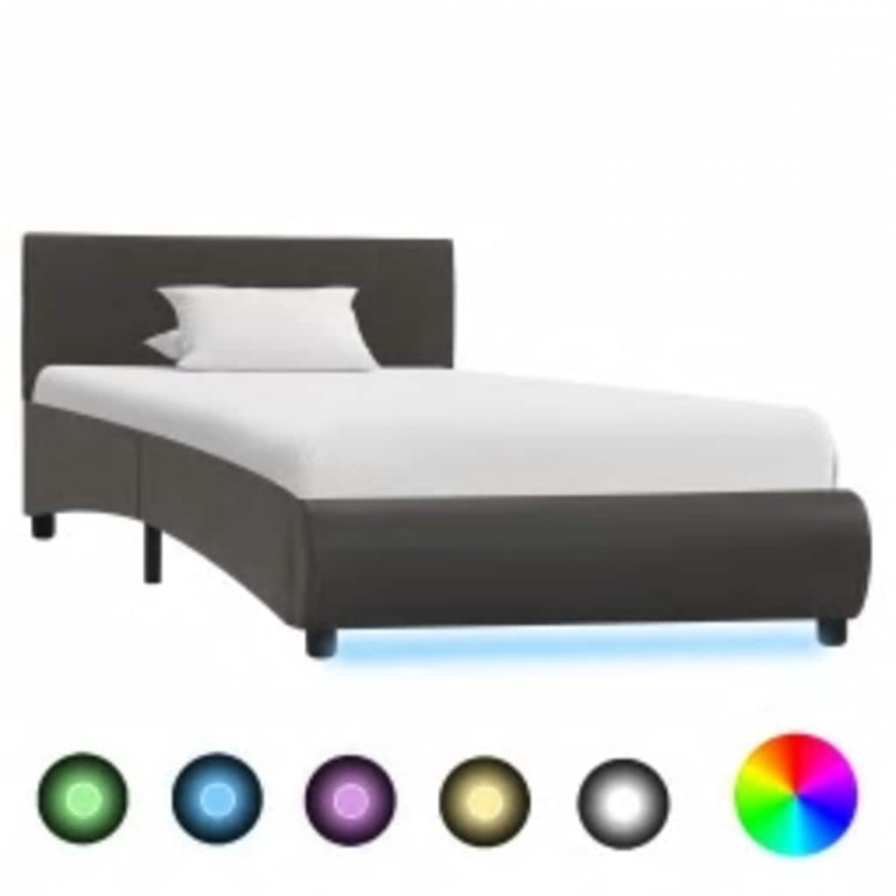 vidaXL Πλαίσιο Κρεβατιού με LED Γκρι 100x200 εκ. Συνθετικό Δέρμα