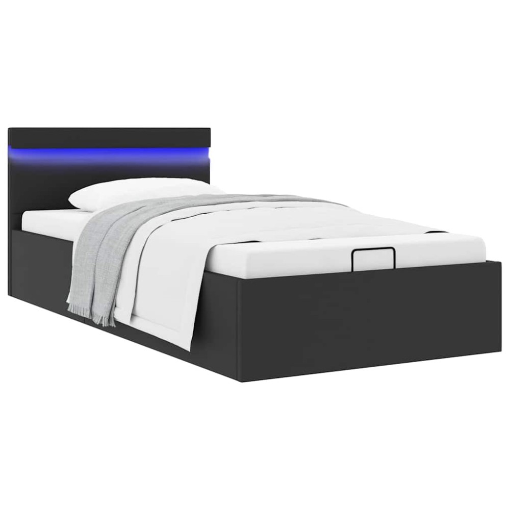 vidaXL Πλαίσιο Κρεβατιού Αποθ. Χώρο/LED Μαύρο 90x200 εκ. Δερματίνη