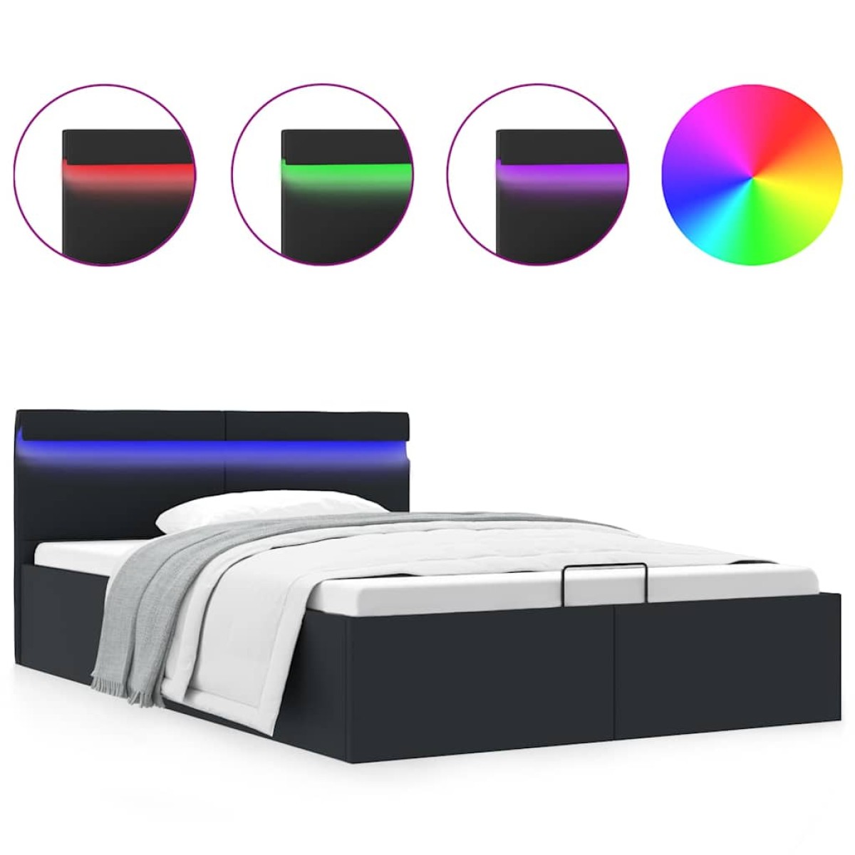 vidaXL Πλαίσιο Κρεβατιού Αποθ. Χώρο/LED Μαύρο 120x200 εκ. Δερματίνη