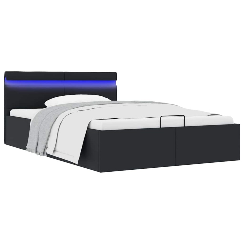 vidaXL Πλαίσιο Κρεβατιού Αποθ. Χώρο/LED Μαύρο 120x200 εκ. Δερματίνη