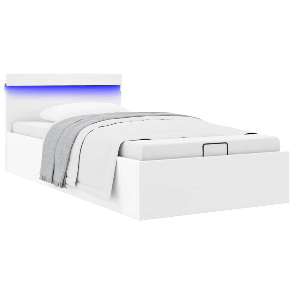 vidaXL Πλαίσιο Κρεβατιού Αποθ. Χώρο/LED Μαύρο 90x200 εκ. Δερματίνη