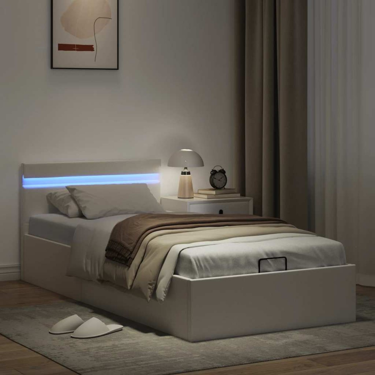 vidaXL Πλαίσιο Κρεβατιού Αποθ. Χώρο/LED Μαύρο 90x200 εκ. Δερματίνη
