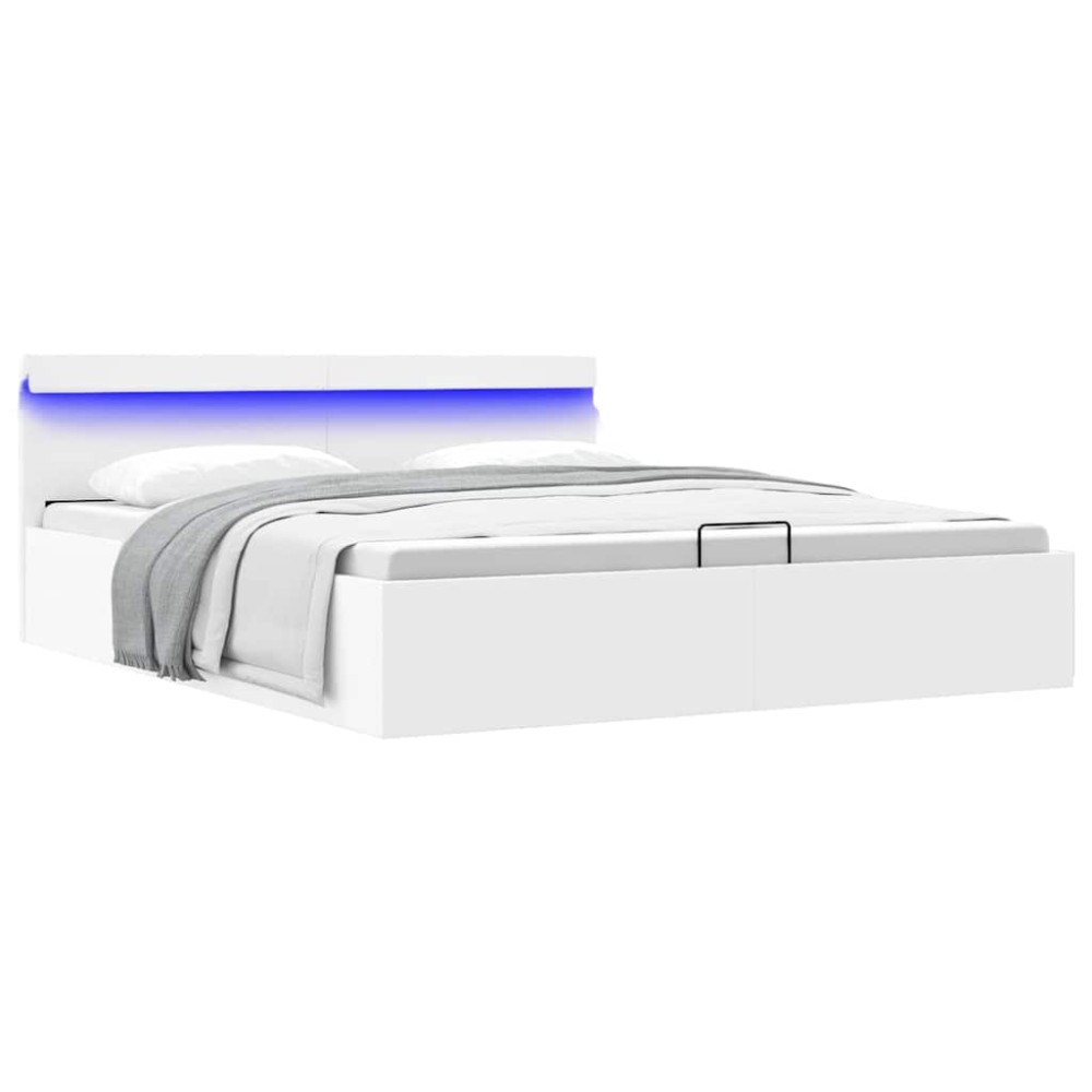 vidaXL Πλαίσιο Κρεβατιού Αποθ. Χώρο/LED Μαύρο 160x200 εκ. Δερματίνη