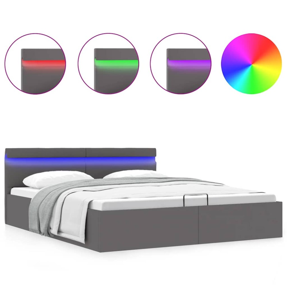 vidaXL Πλαίσιο Κρεβατιού Αποθ. Χώρο/LED Γκρι 160x200 εκ. Δερματίνη