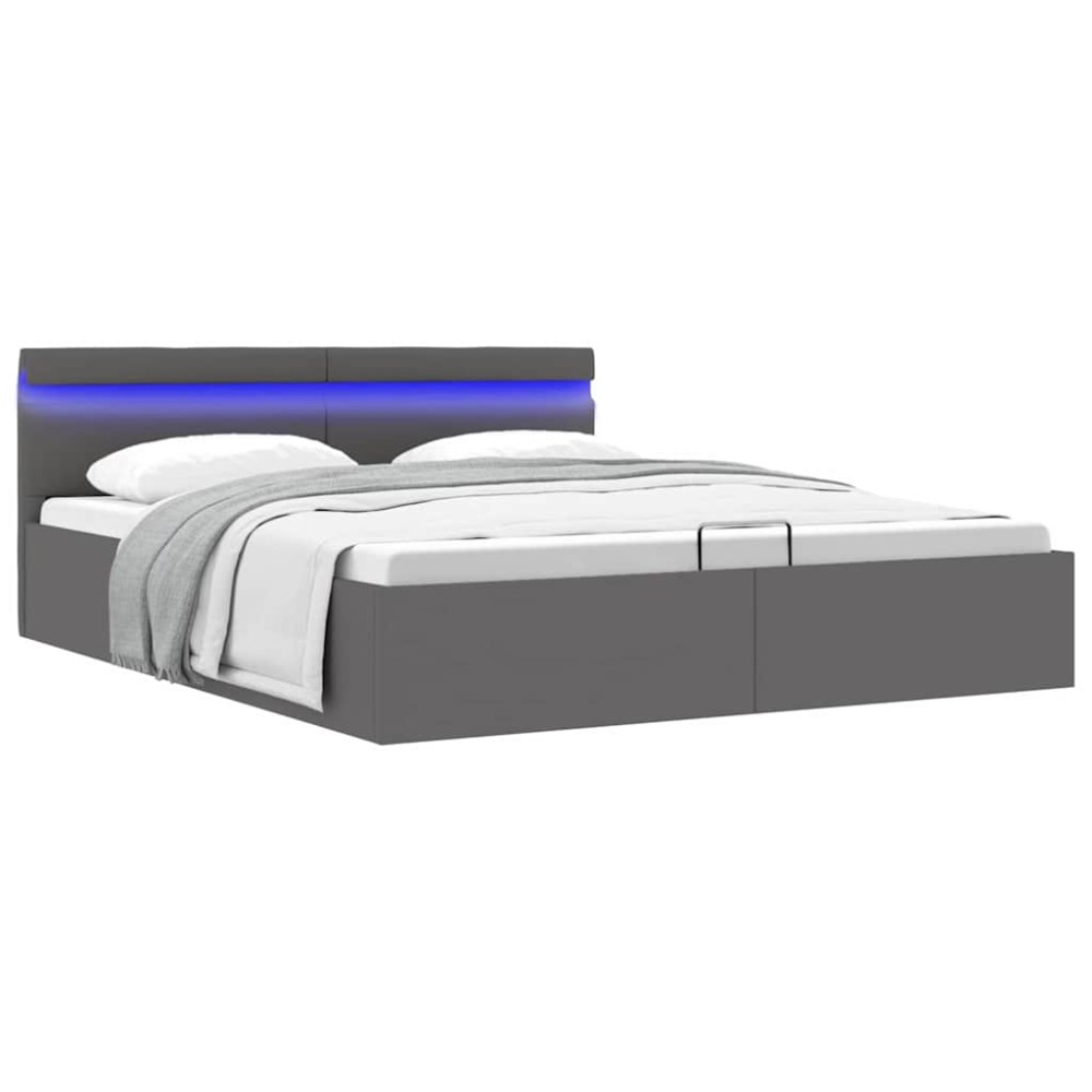 vidaXL Πλαίσιο Κρεβατιού Αποθ. Χώρο/LED Γκρι 160x200 εκ. Δερματίνη