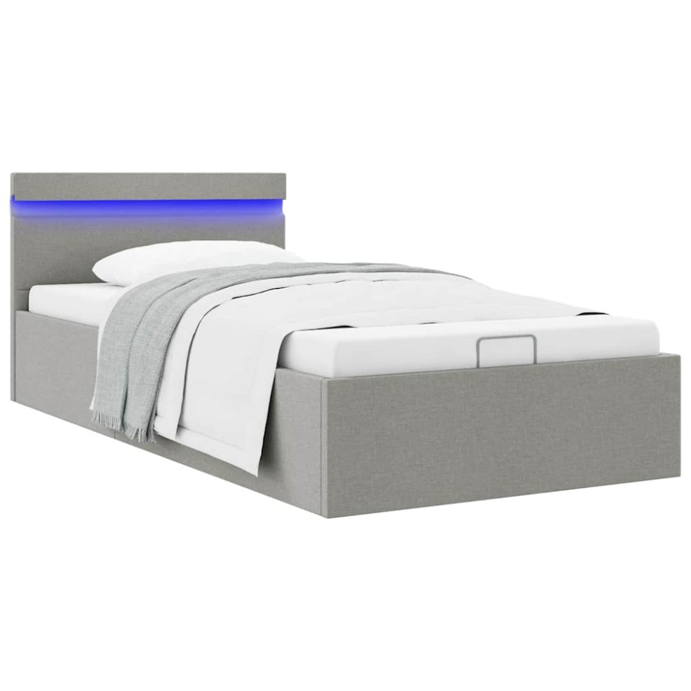 vidaXL Πλαίσιο Κρεβατιού με Αποθ. Χώρο/LED Αν. Γκρι 90x200 εκ. Ύφασμα