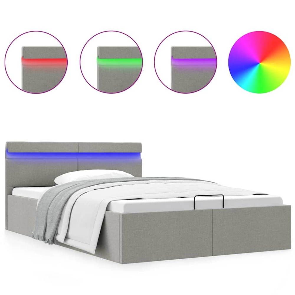 vidaXL Πλαίσιο Κρεβατιού με Αποθ. Χώρο/LED Αν. Γκρι 140x200 εκ. Ύφασμα