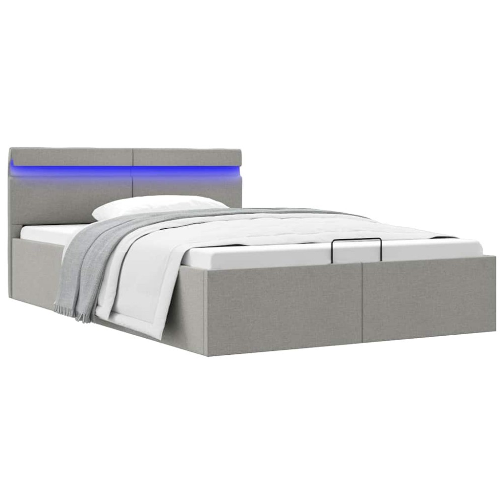 vidaXL Πλαίσιο Κρεβατιού με Αποθ. Χώρο/LED Αν. Γκρι 140x200 εκ. Ύφασμα