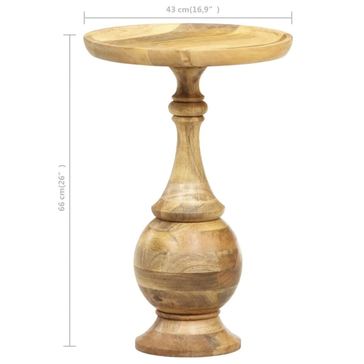 vidaXL Τραπεζάκι Βοηθητικό Στρογγυλό 43x43x66 εκ. Μασίφ Ξύλο Μάνγκο