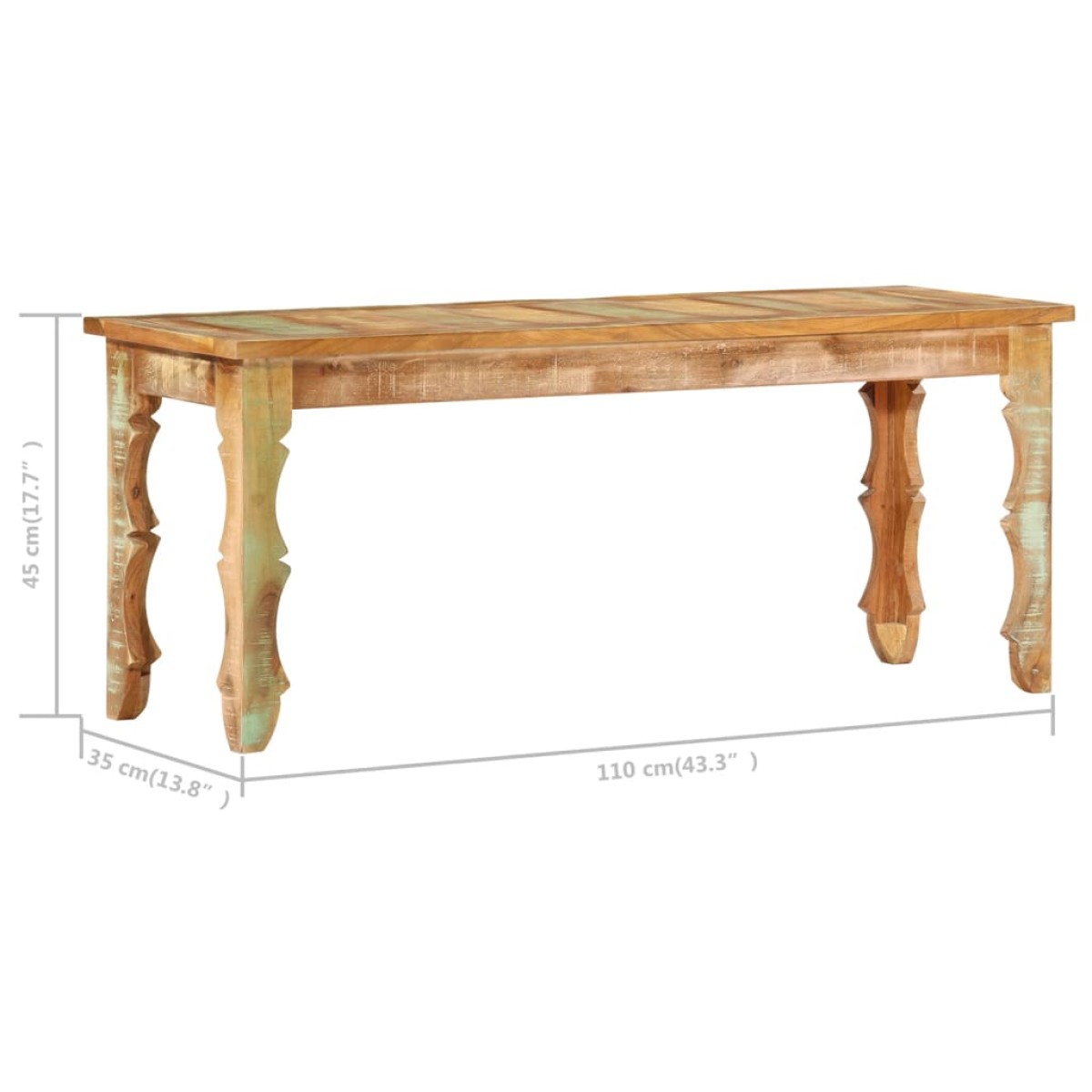 vidaXL Πάγκος 110 x 35 x 45 εκ. από Μασίφ Ανακυκλωμένο Ξύλο