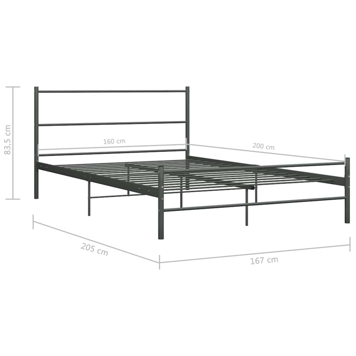 vidaXL Πλαίσιο Κρεβατιού Γκρι 160 x 200 εκ. Μεταλλικό