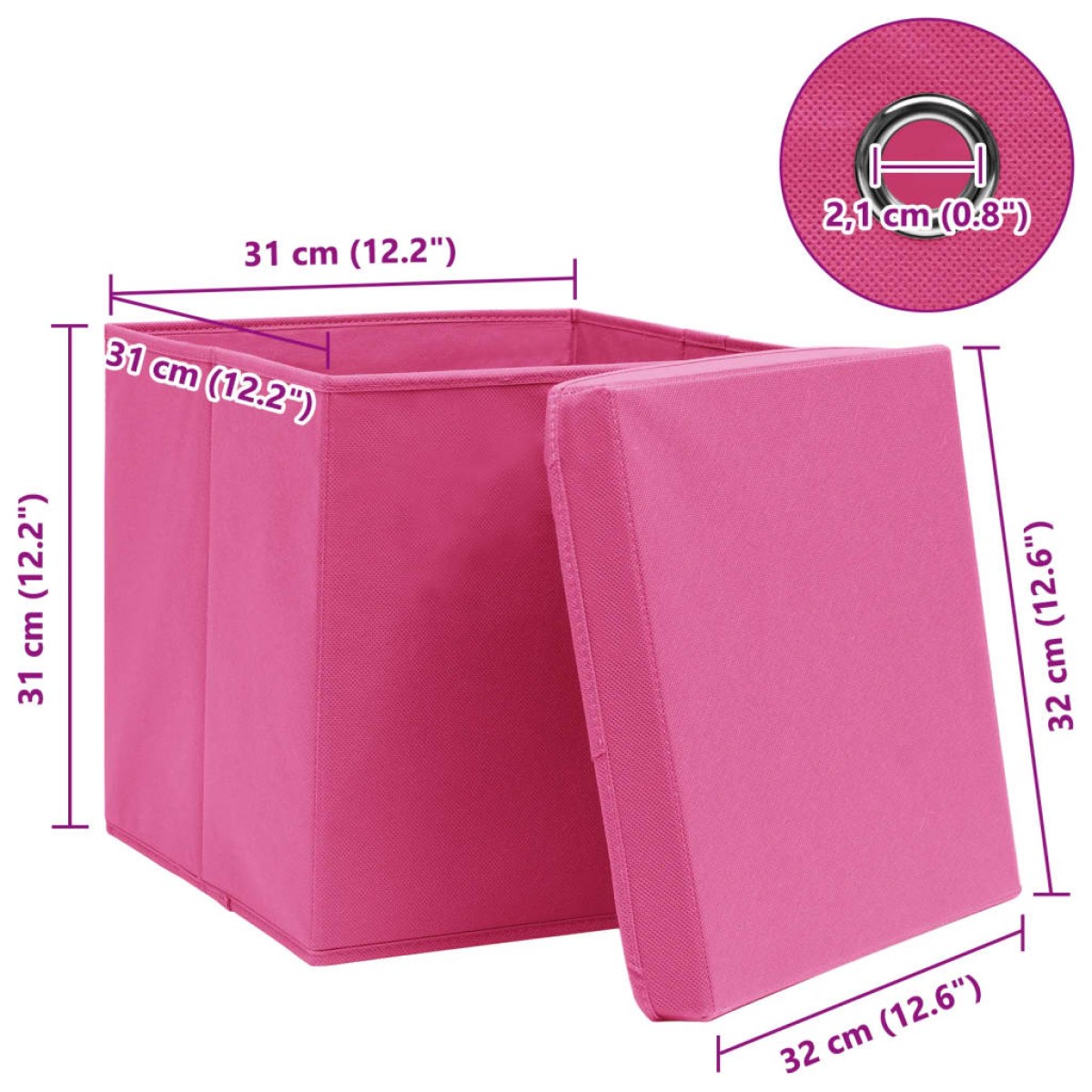 vidaXL Κουτιά Αποθήκευσης με Καπάκια 10 τεμ Ροζ 32x32x32εκ Υφασμάτινα