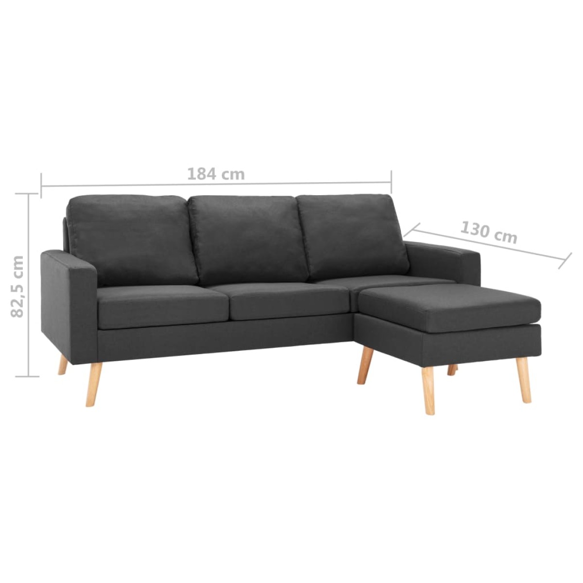vidaXL Καναπές Τριθέσιος με Υποπόδιο Σκούρο Γκρι Υφασμάτινος