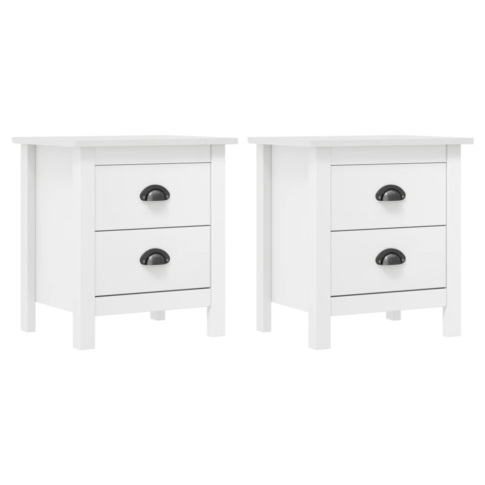 vidaXL Κομοδίνα Hill 2 Τεμ. Λευκά 46x35x49,5 εκ. από Μασίφ Ξύλο Πεύκου